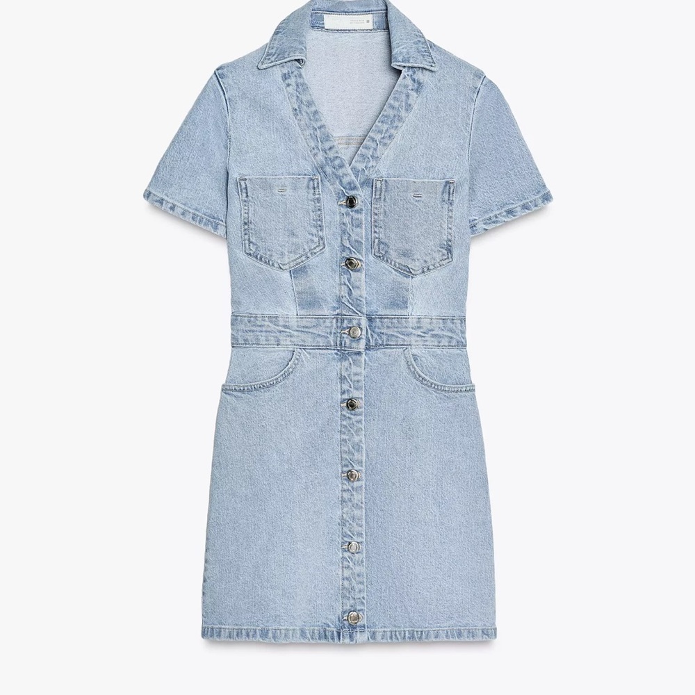 Zara Blue Notched Collar Mini Dress